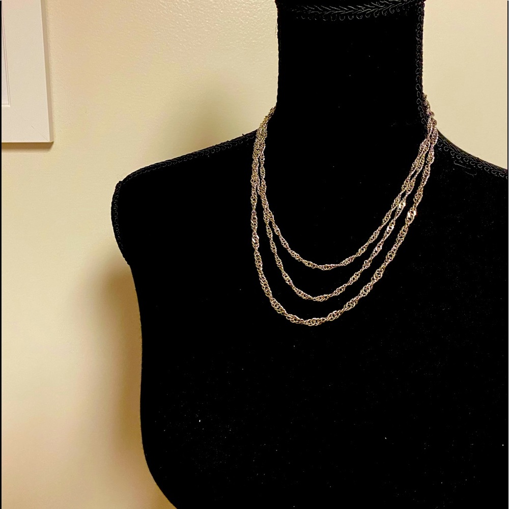 Silver tone 3 chain chunky shine chain necklace